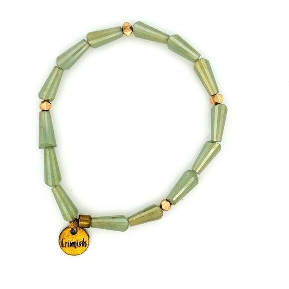 Erimish Green Beaded Bracelet Geometric Shape Stretchy Signed - Picture 4 of 6